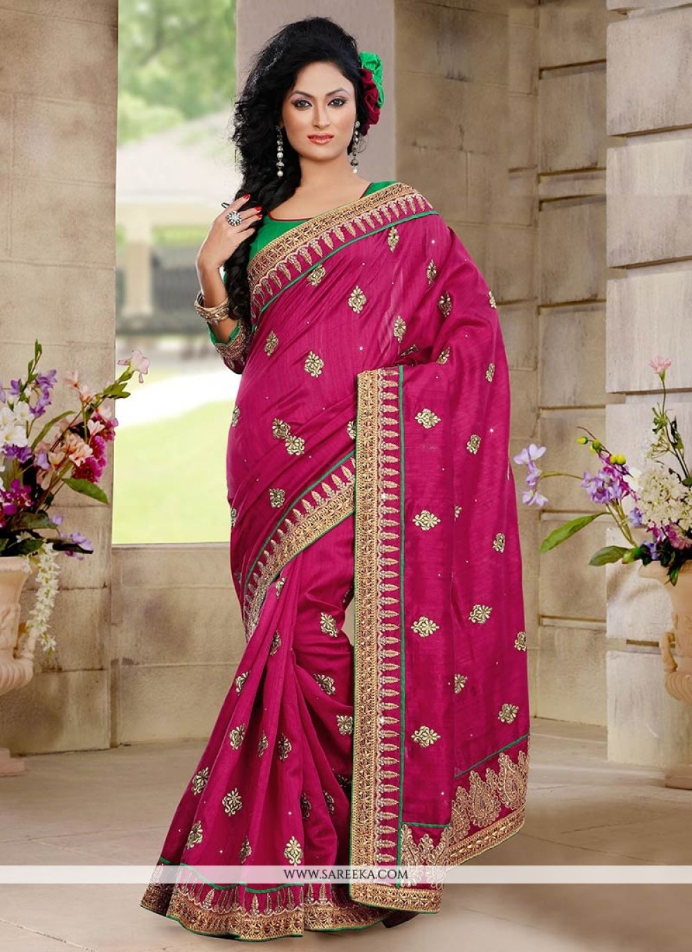 Pink Bhagalpuri Silk Saree