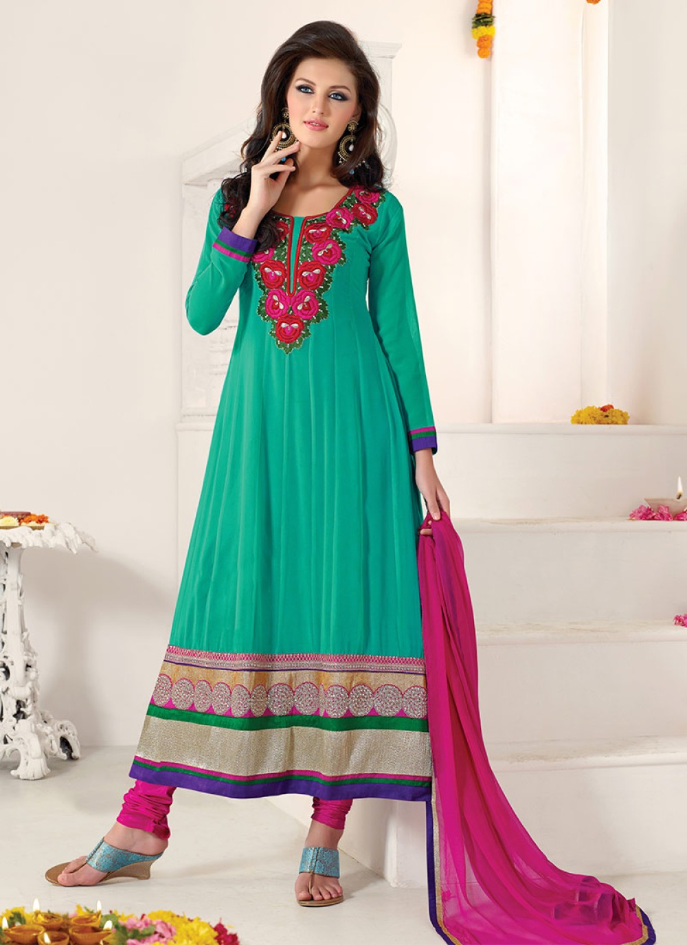 bottle green churidar material