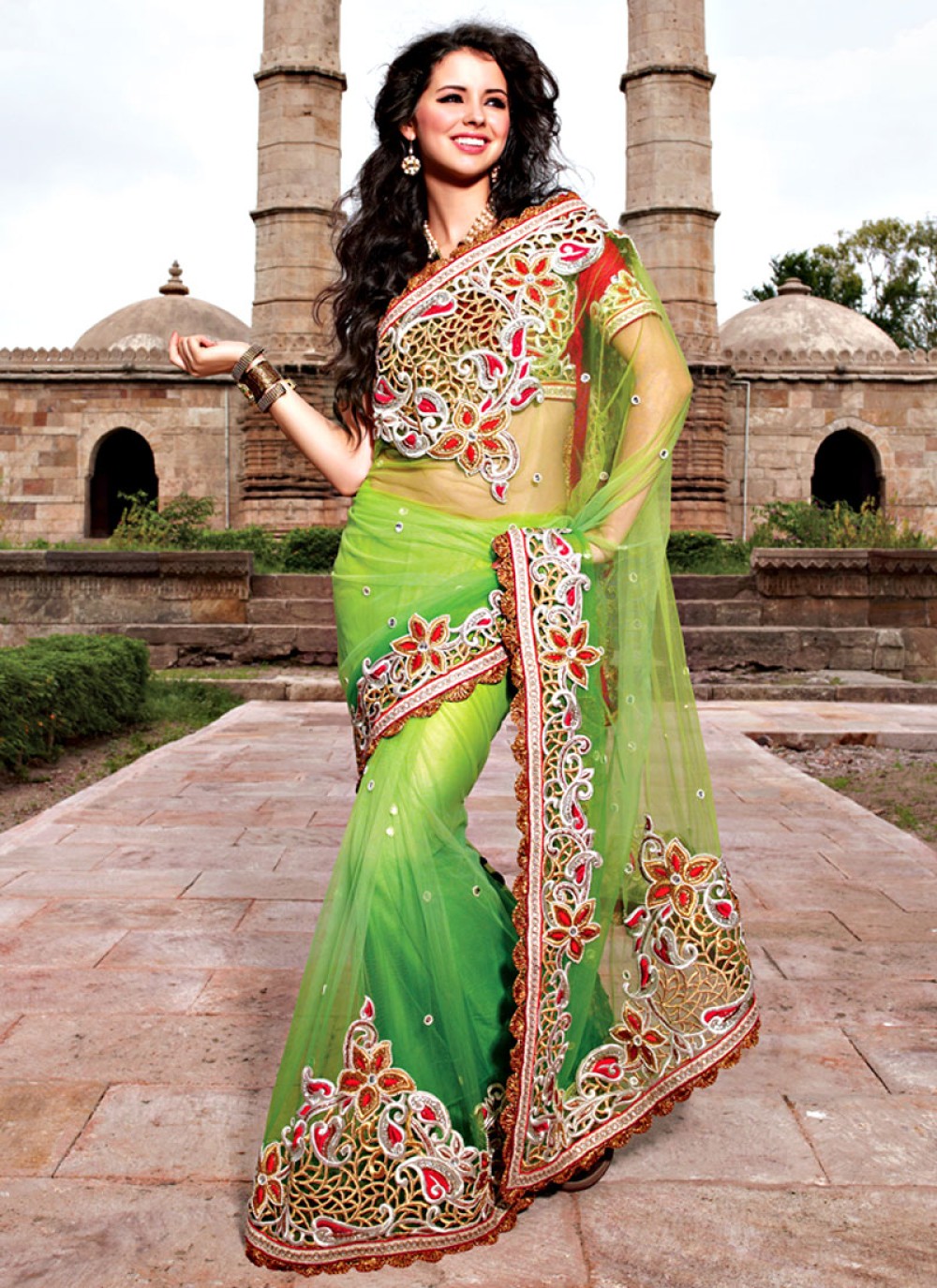 Mind Blowing Shaded Green Net Saree