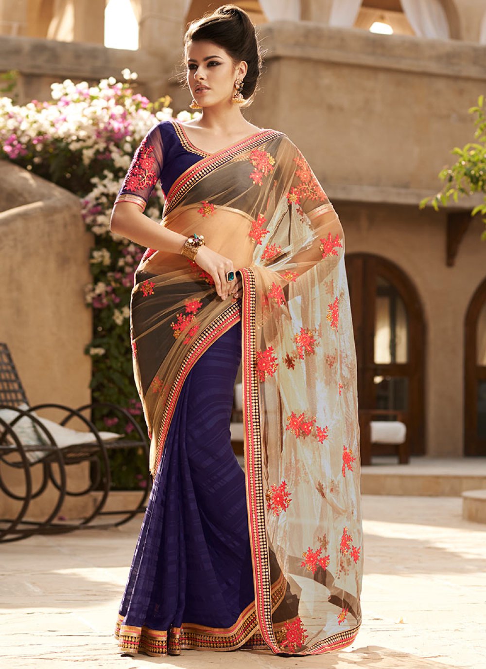 Vinayak Silk Georgette Fancy Party Wear Half And Half Saree, 6.3 m, With  Blouse Piece at Rs 1680/piece in Surat