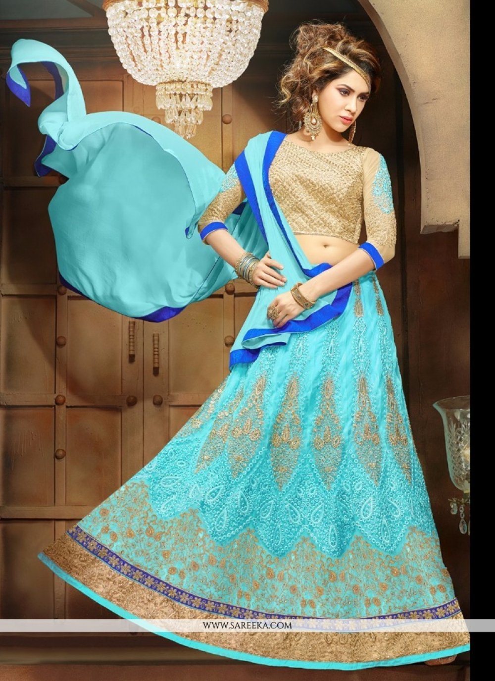 Coco Lehenga style Salwar Suit Butterfly Net | Lehenga style, Green lehenga,  Anarkali suit