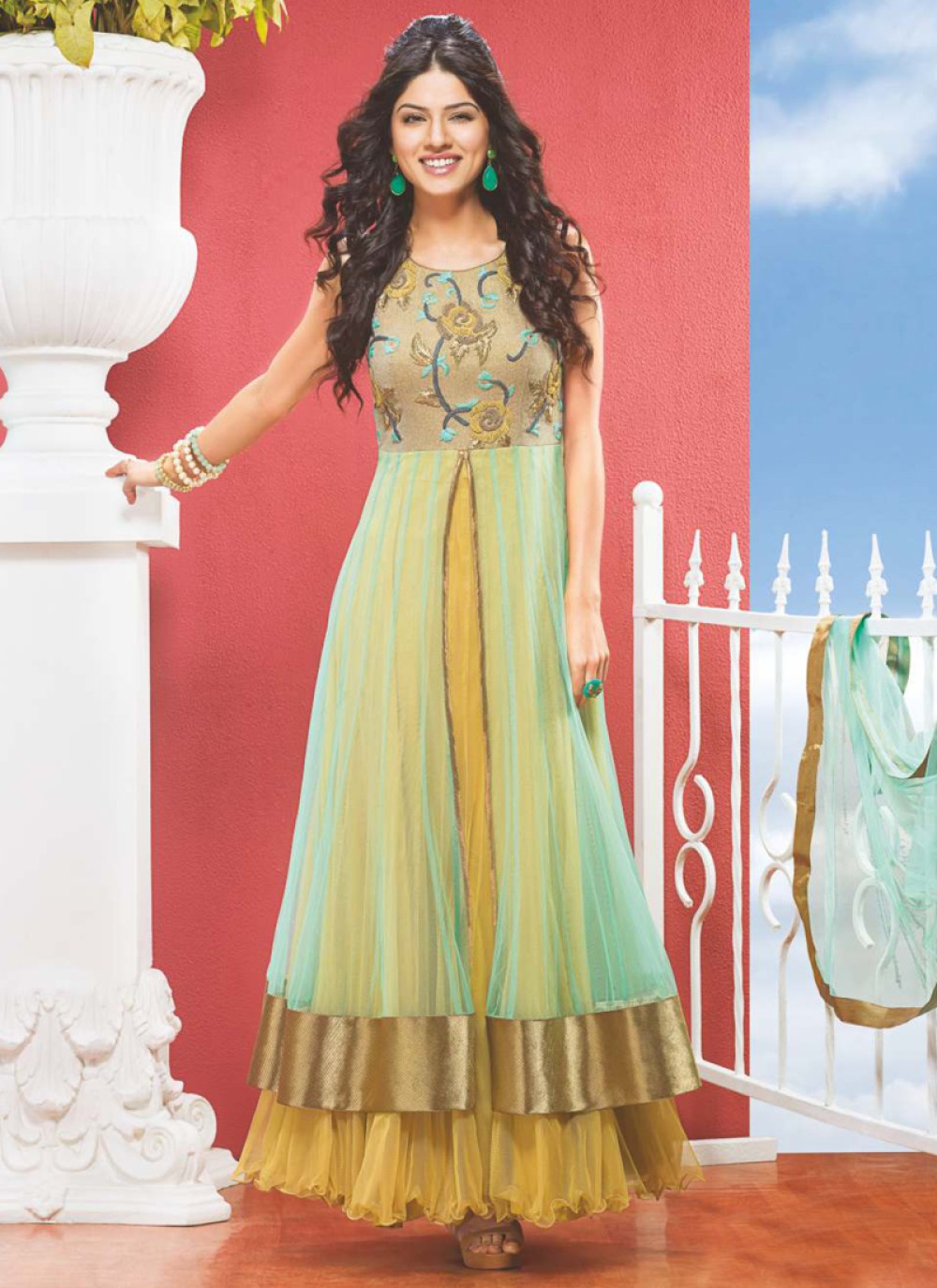 Multi Color Net Designer Anarkali Suit