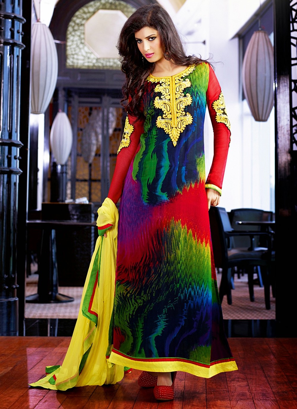 Multicolor Embroidery Work Churidar Salwar Suit