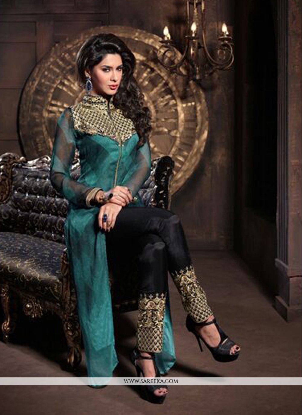 Buy Faux Georgette Pant Style Salwar Suit For Ceremonial Online