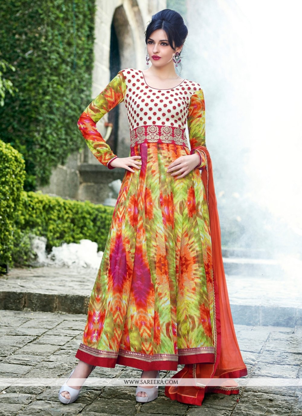 Multicolor Printed Georgette Anarkali Salwar Suit