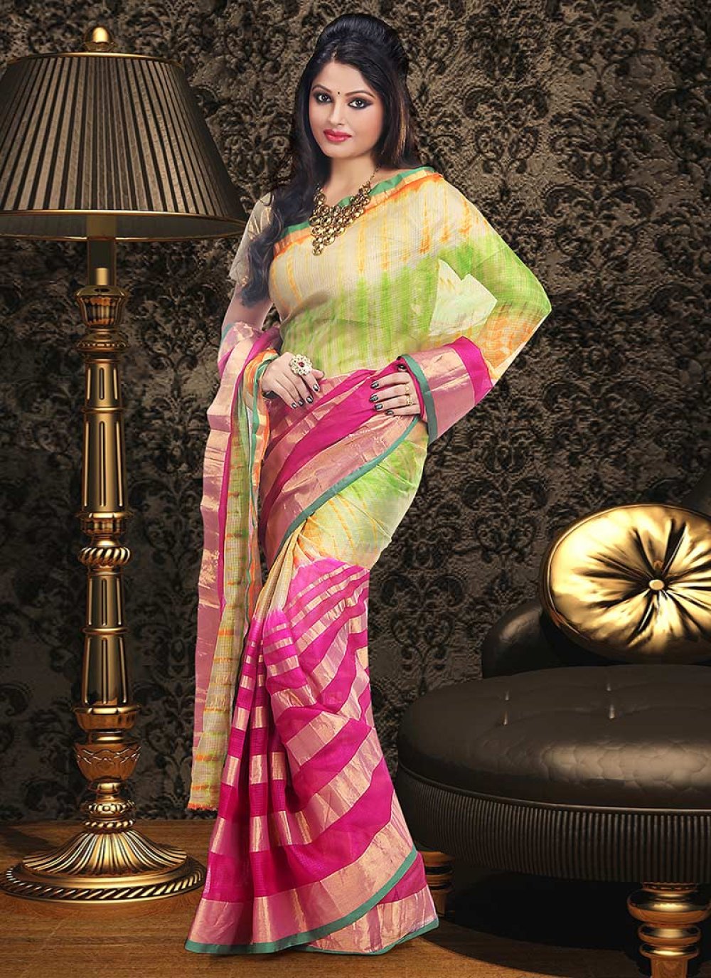 Buy Multi-Color Floral Printed Silk Saree With Blouse Online At Zeel  Clothing