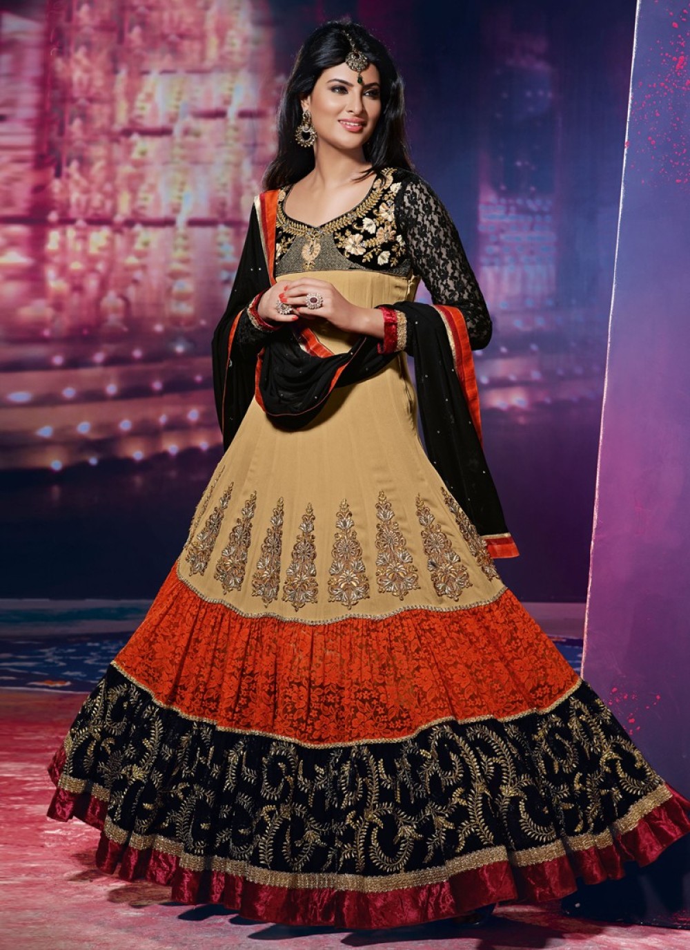 Multicolor Resham Work Net Anarkali Suit