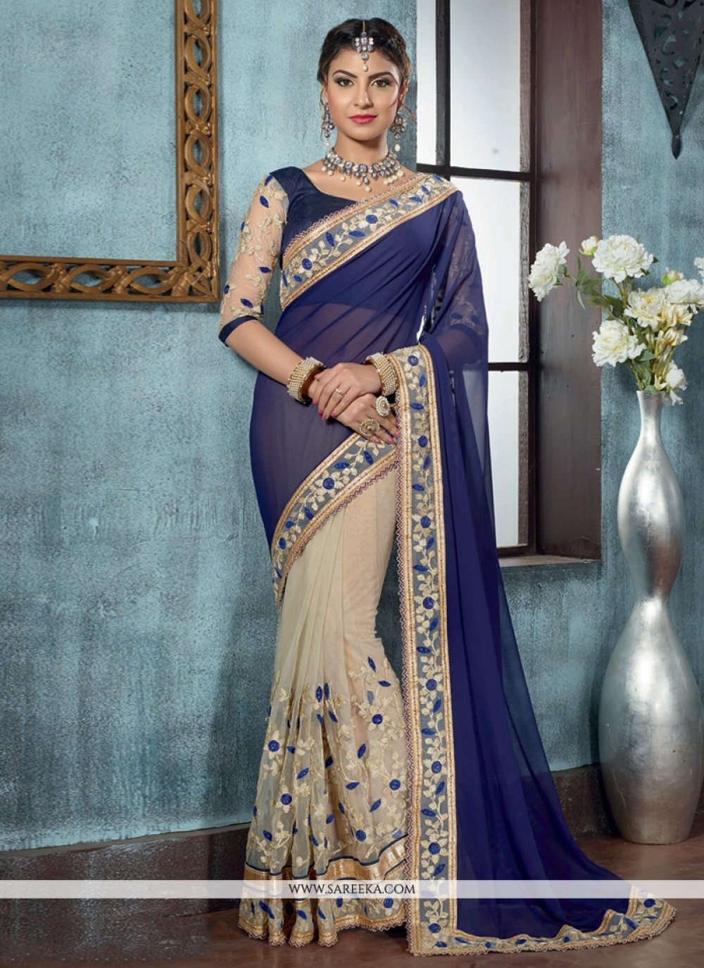 Net Blue Designer Saree