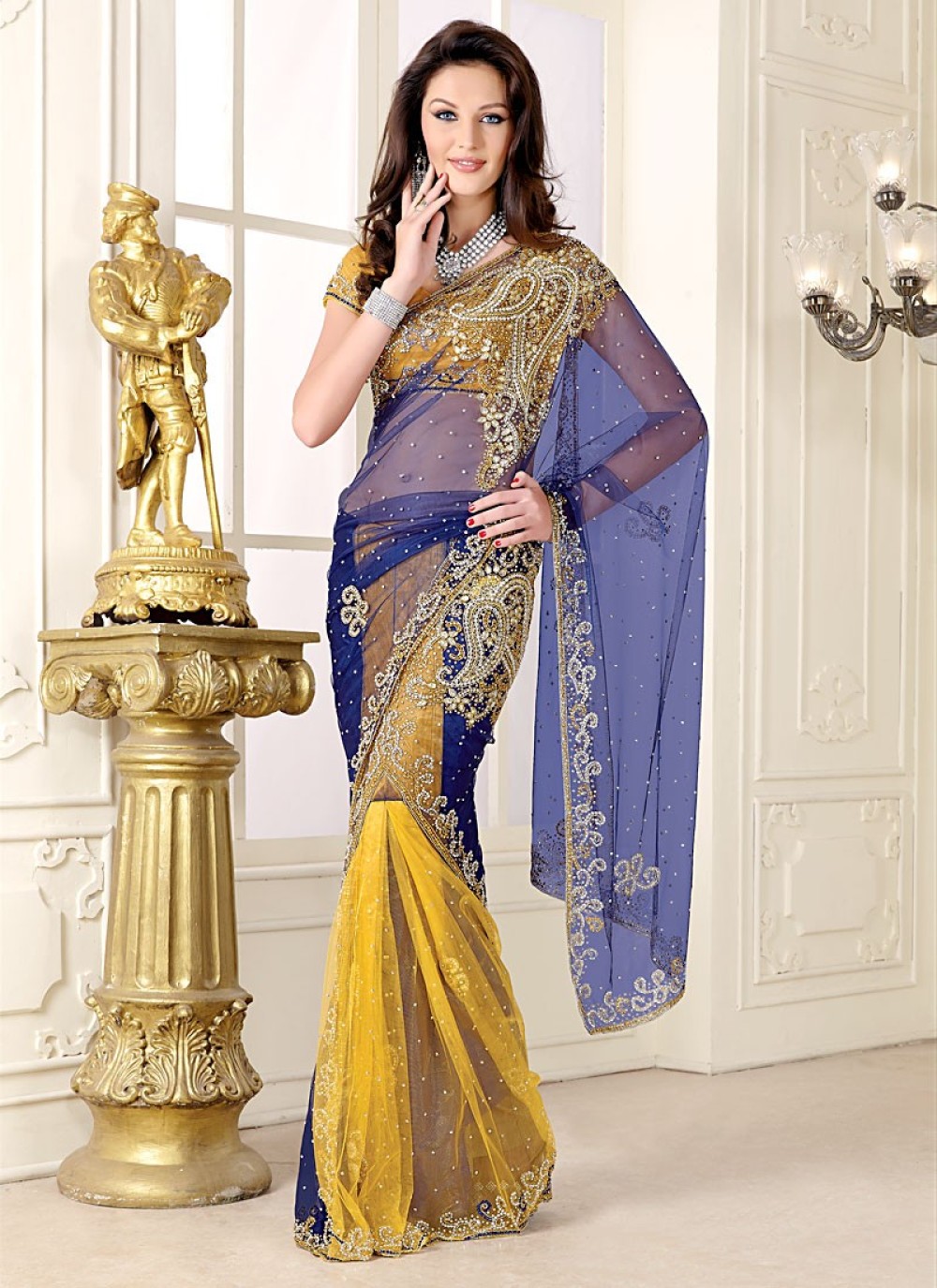 Aggregate 122+ golden party wear saree best