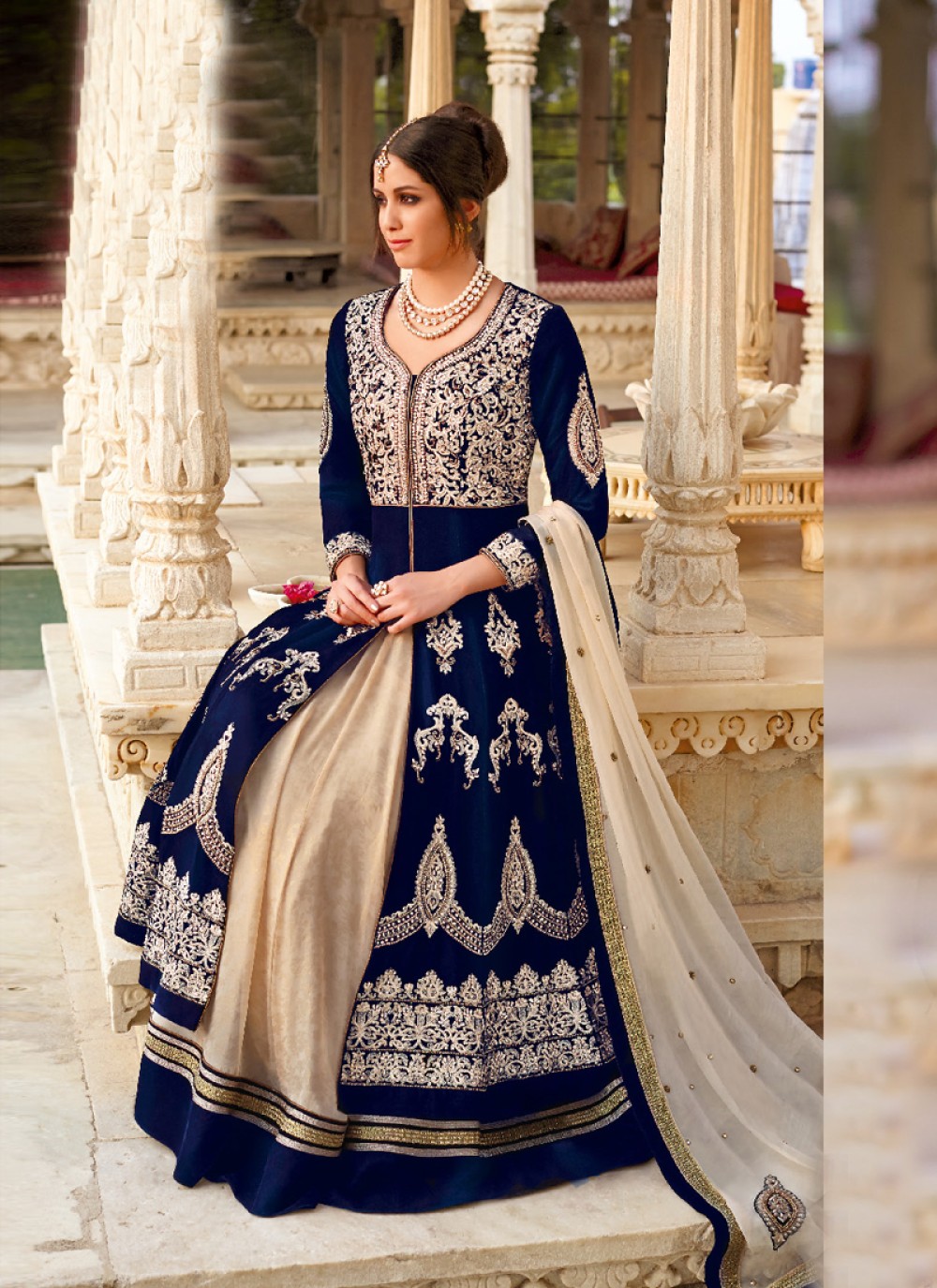 Navy Blue Embroidery Anarkali Suit