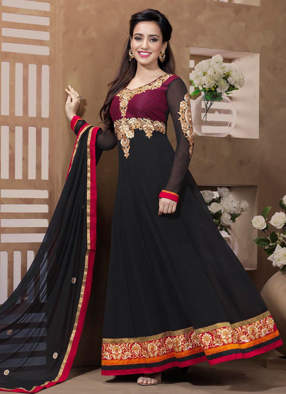 Neha Sharma Black Embroidery Work Anarkali Suit