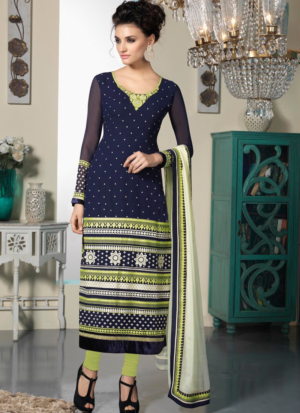 blue long churidar