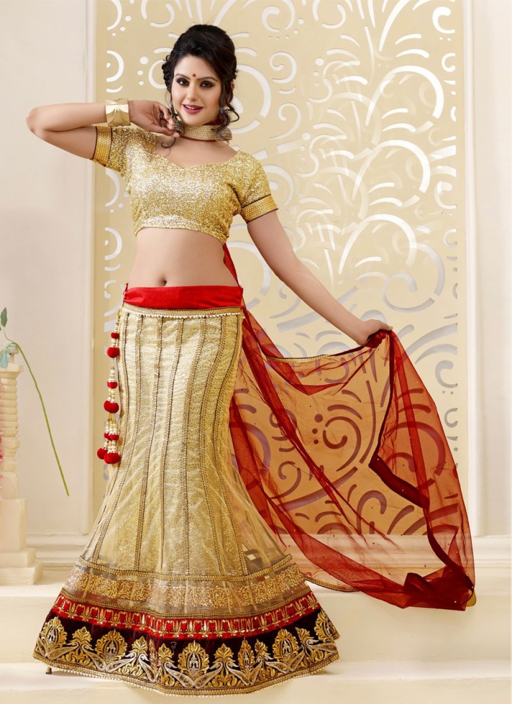 Cream net lehenga choli best sale