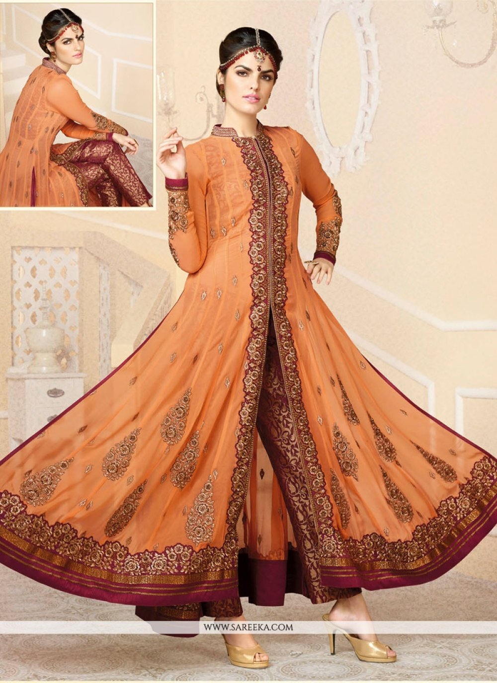 Orange Georgette Designer Anarkali Suit 2231