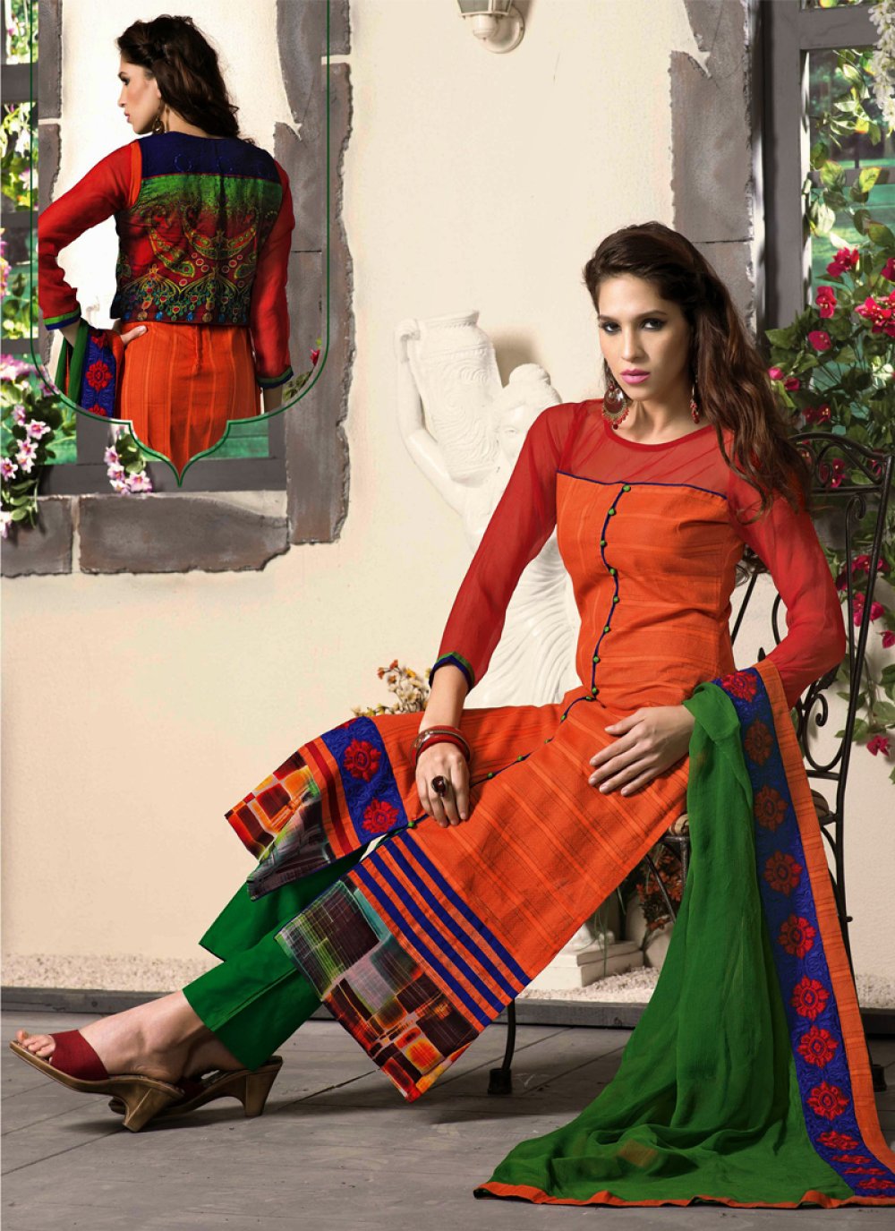 Orange Pure Cotton Pant Style Salwar Suit