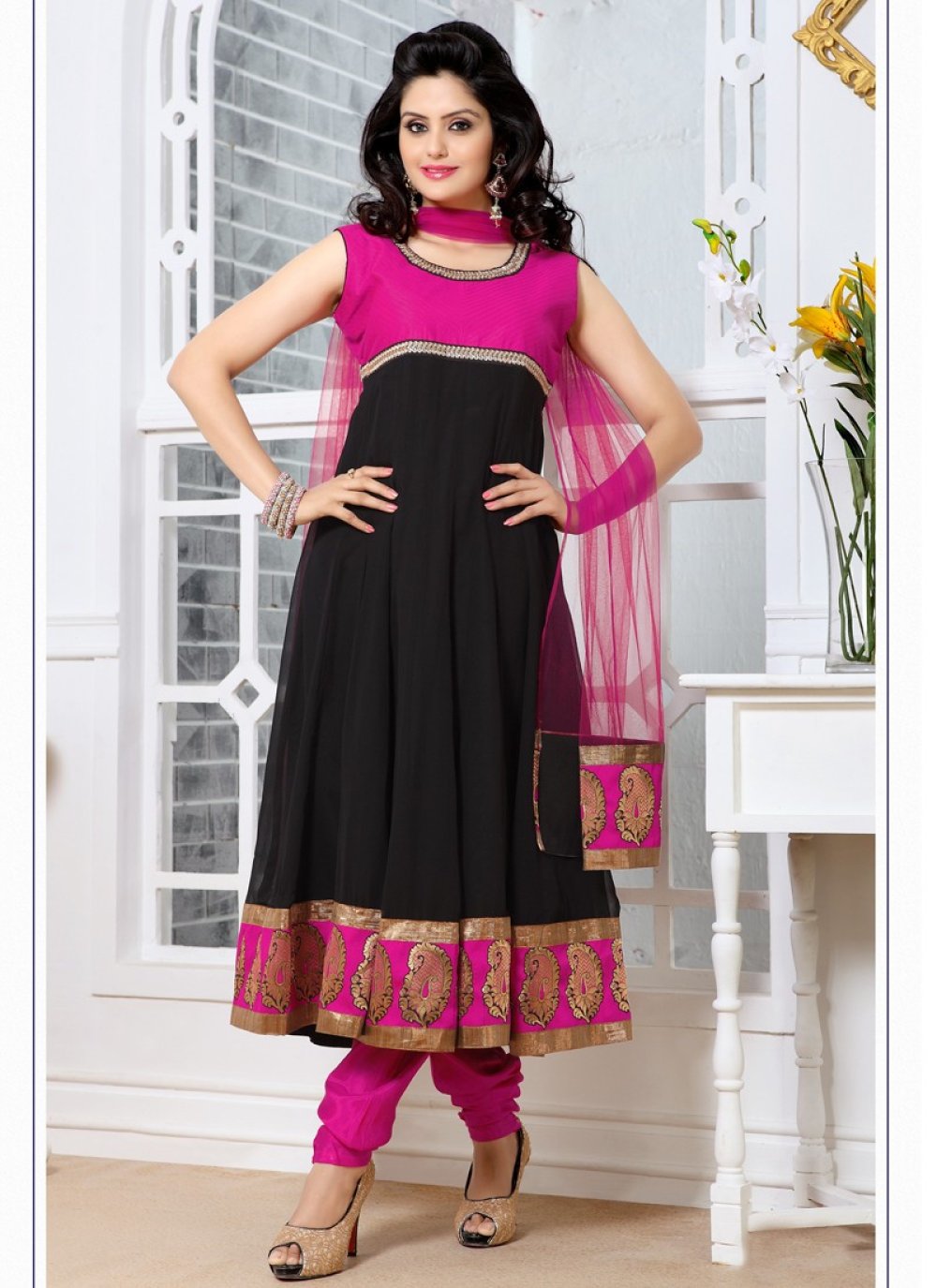 black and pink anarkali