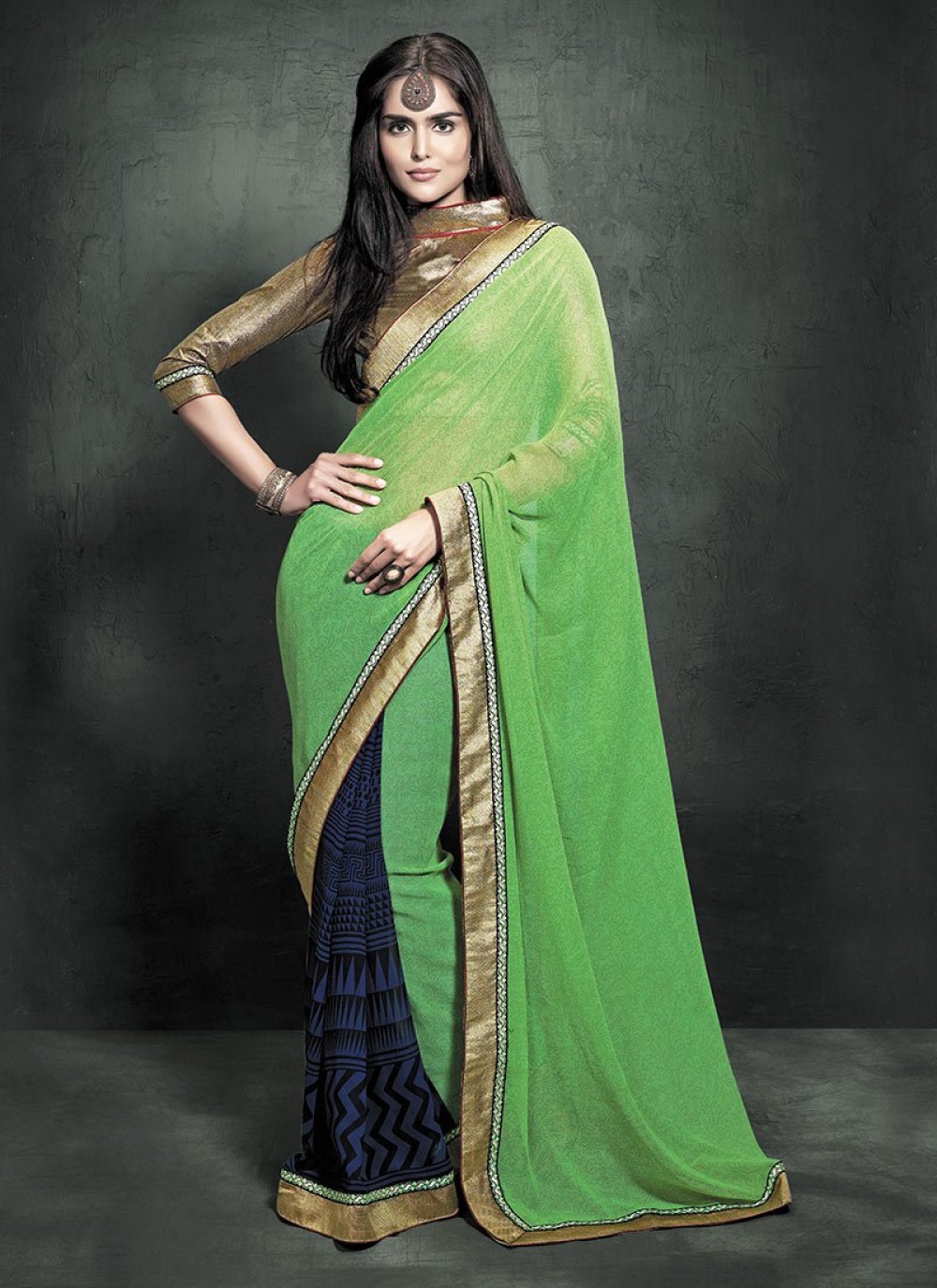 Parrot Green Shade Silk Jacquard Work Saree – ShopBollyWear.Com