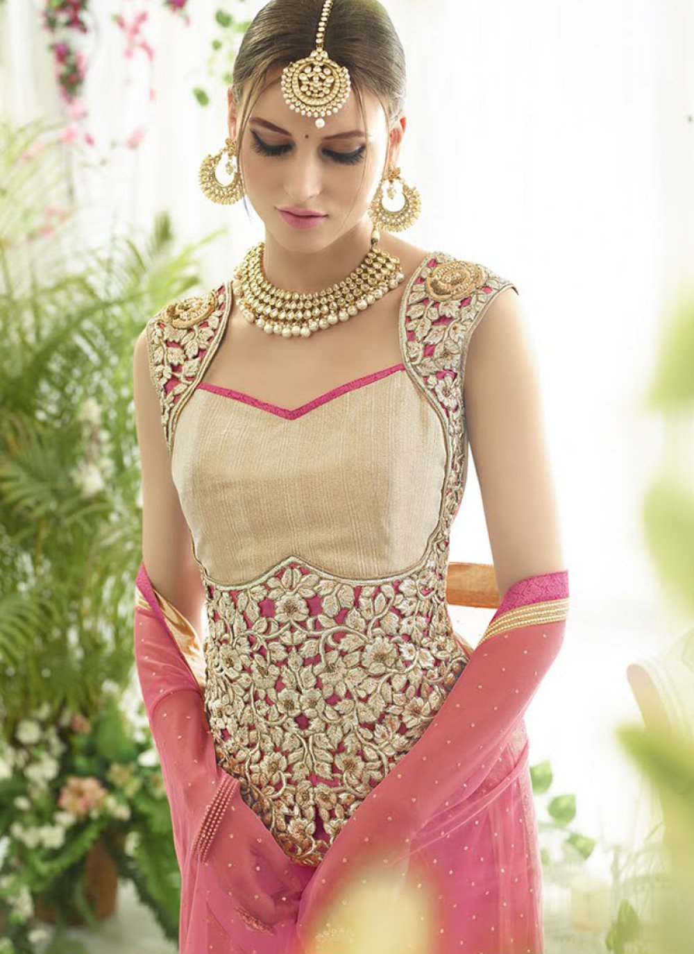 Peach Embroidered Work A Line Lehenga Choli 