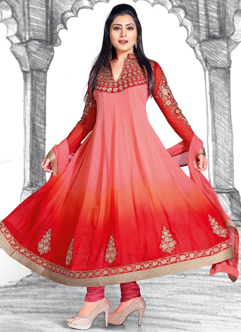 Designer Anarkali Dress  Plus Size Dresses Online Orange  RAHPRETAK6669966000241  iBuyFromIndia