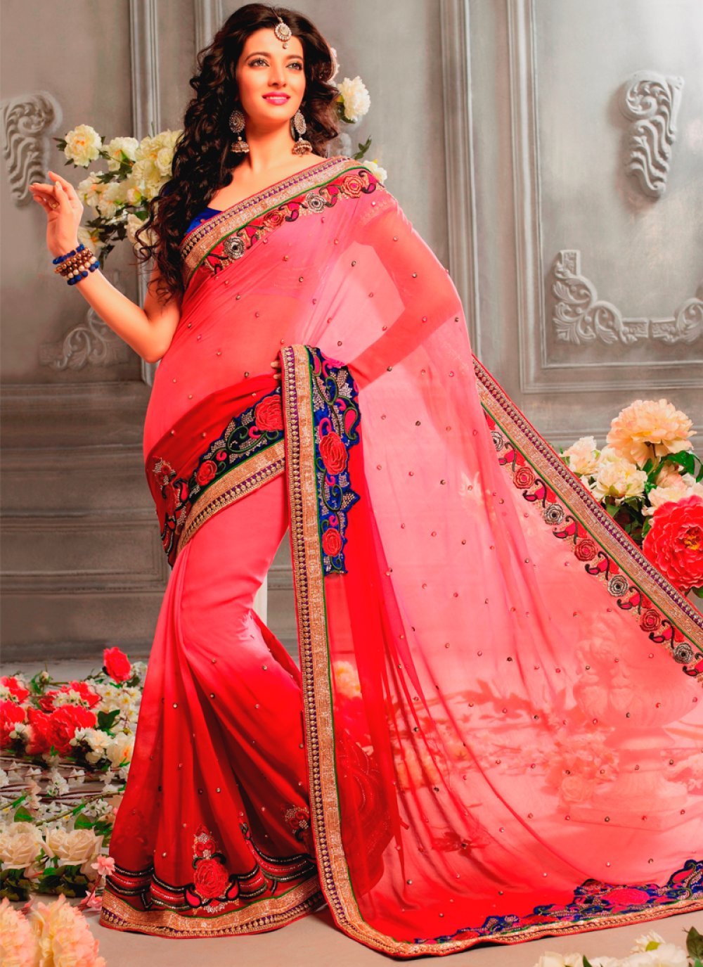 Fuchsia Pink Colour woven Silk Saree