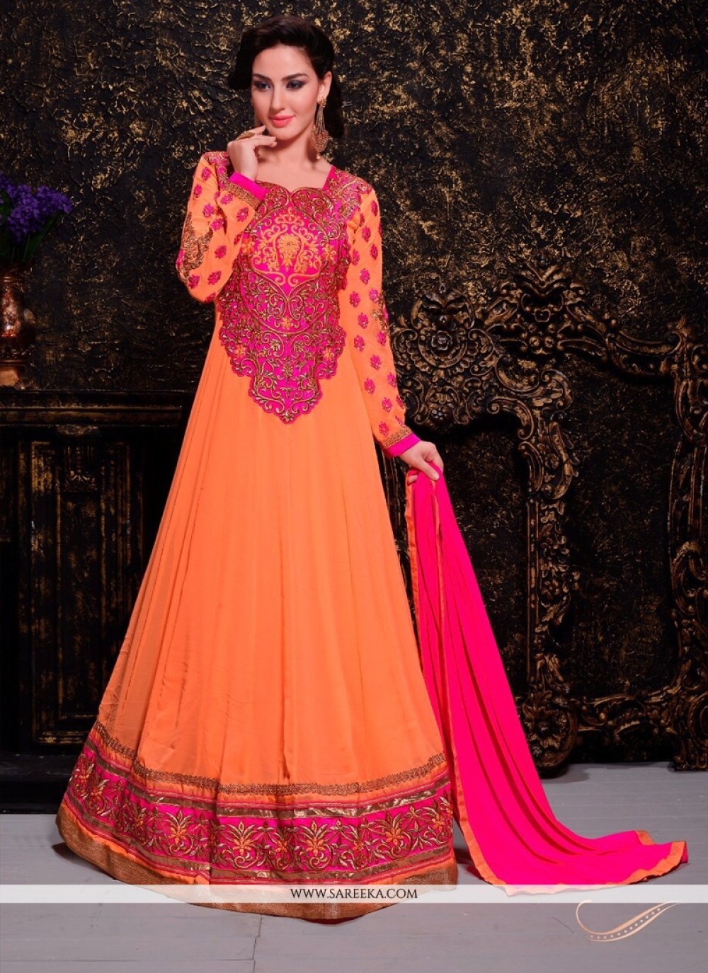 orange anarkali suits