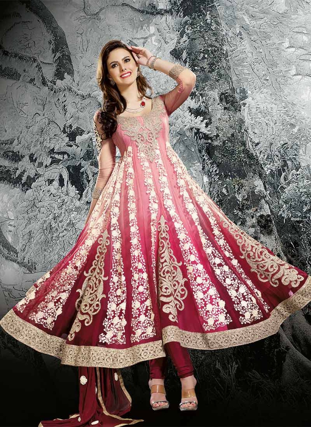 Preety Pink And Wine Anarkali Suit