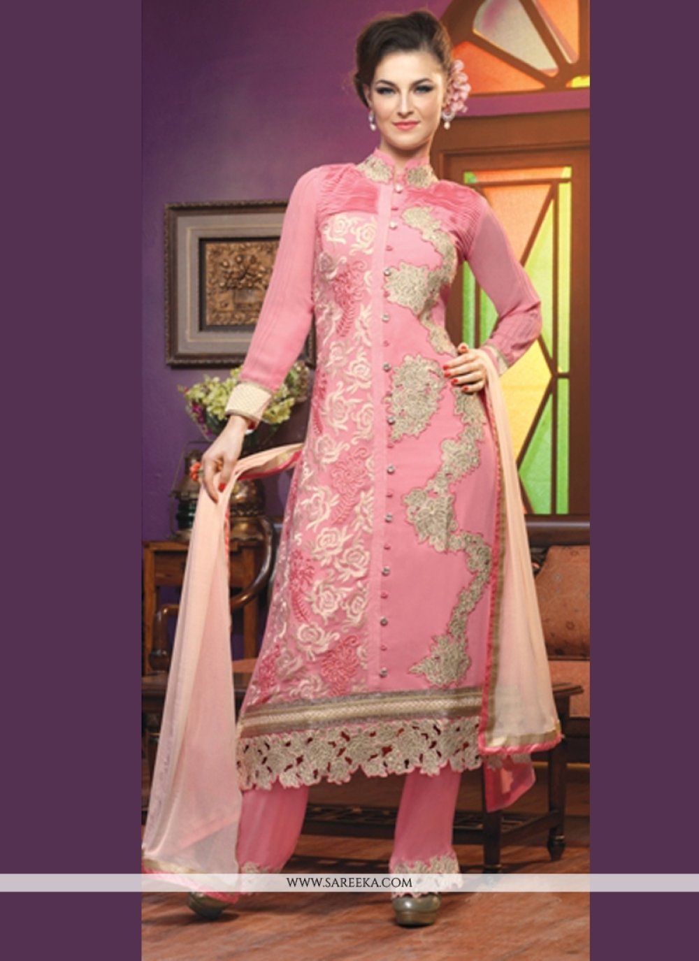 Preety Pink Georgette Palazzo Salwar Suit