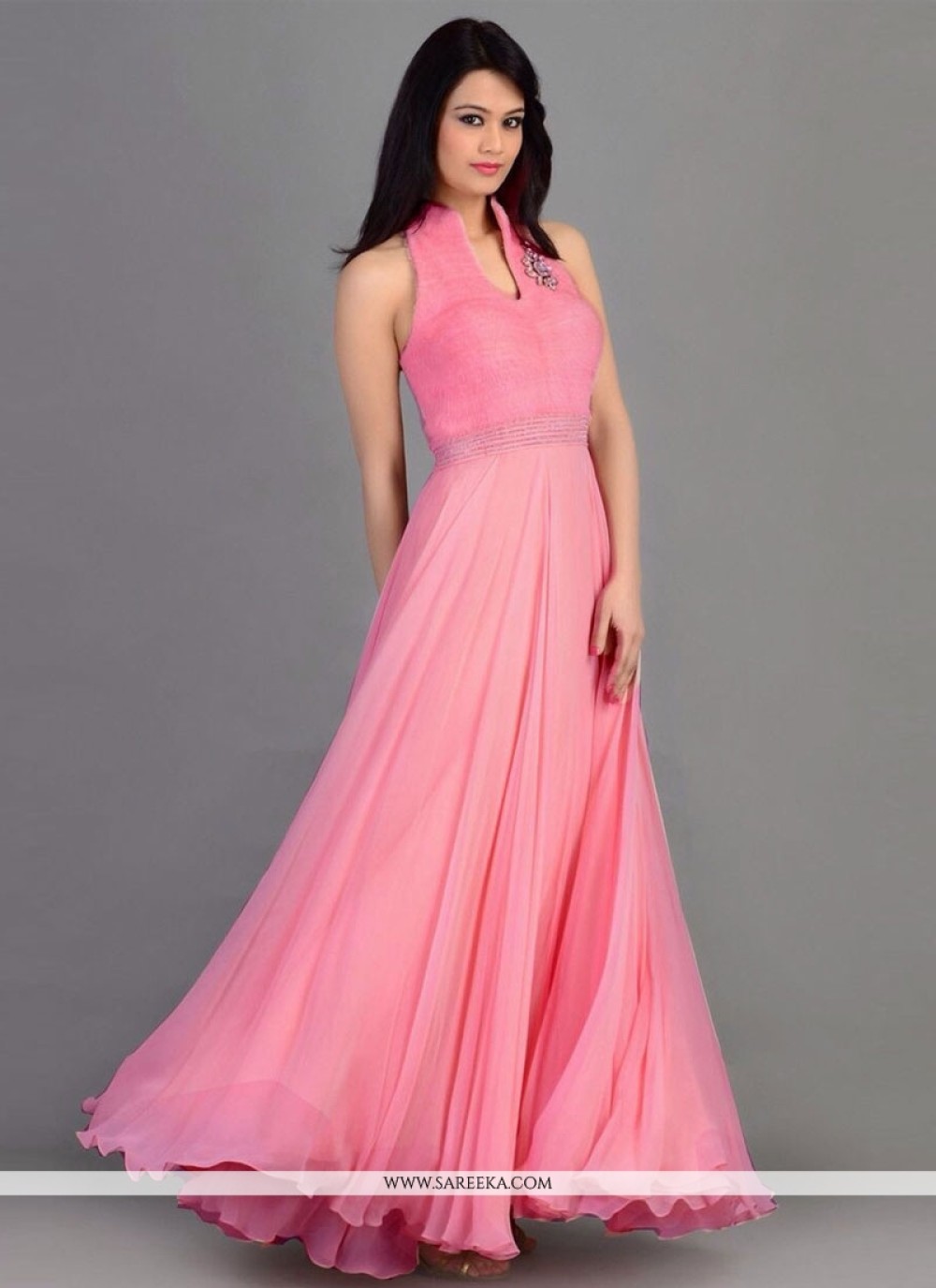 Preety Pink Georgette Party Wear Gown -