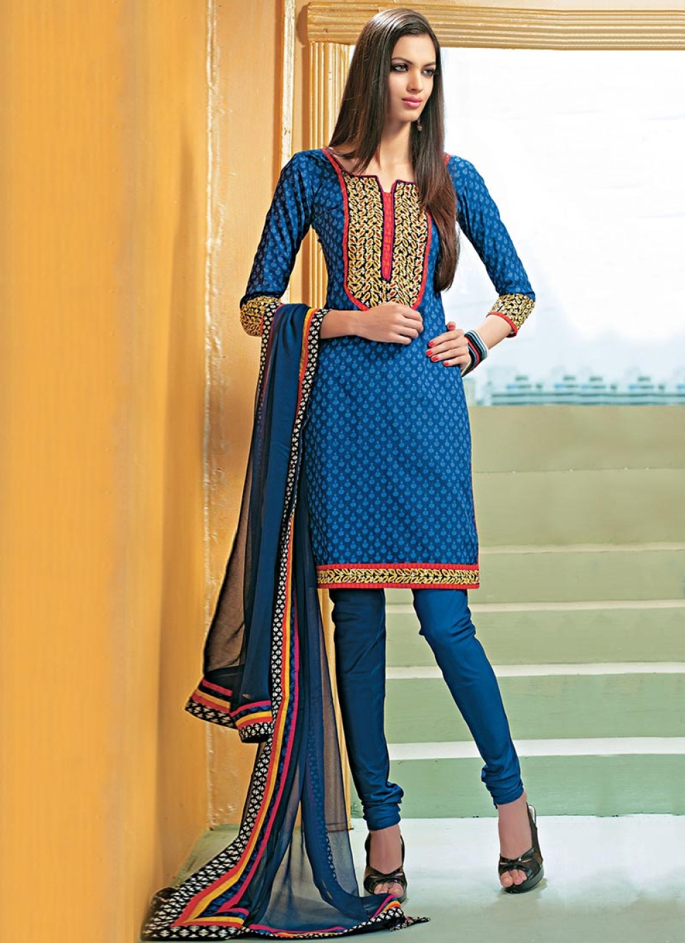 blue churidar suit