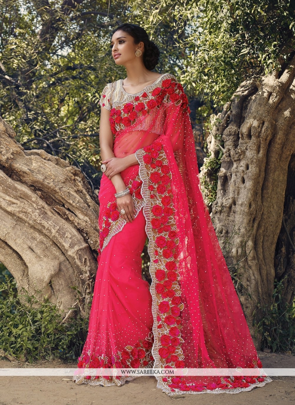 Hot Pink Embellished Saree With Blouse Design by Mahima Mahajan at Pernia's  Pop Up Shop 2024