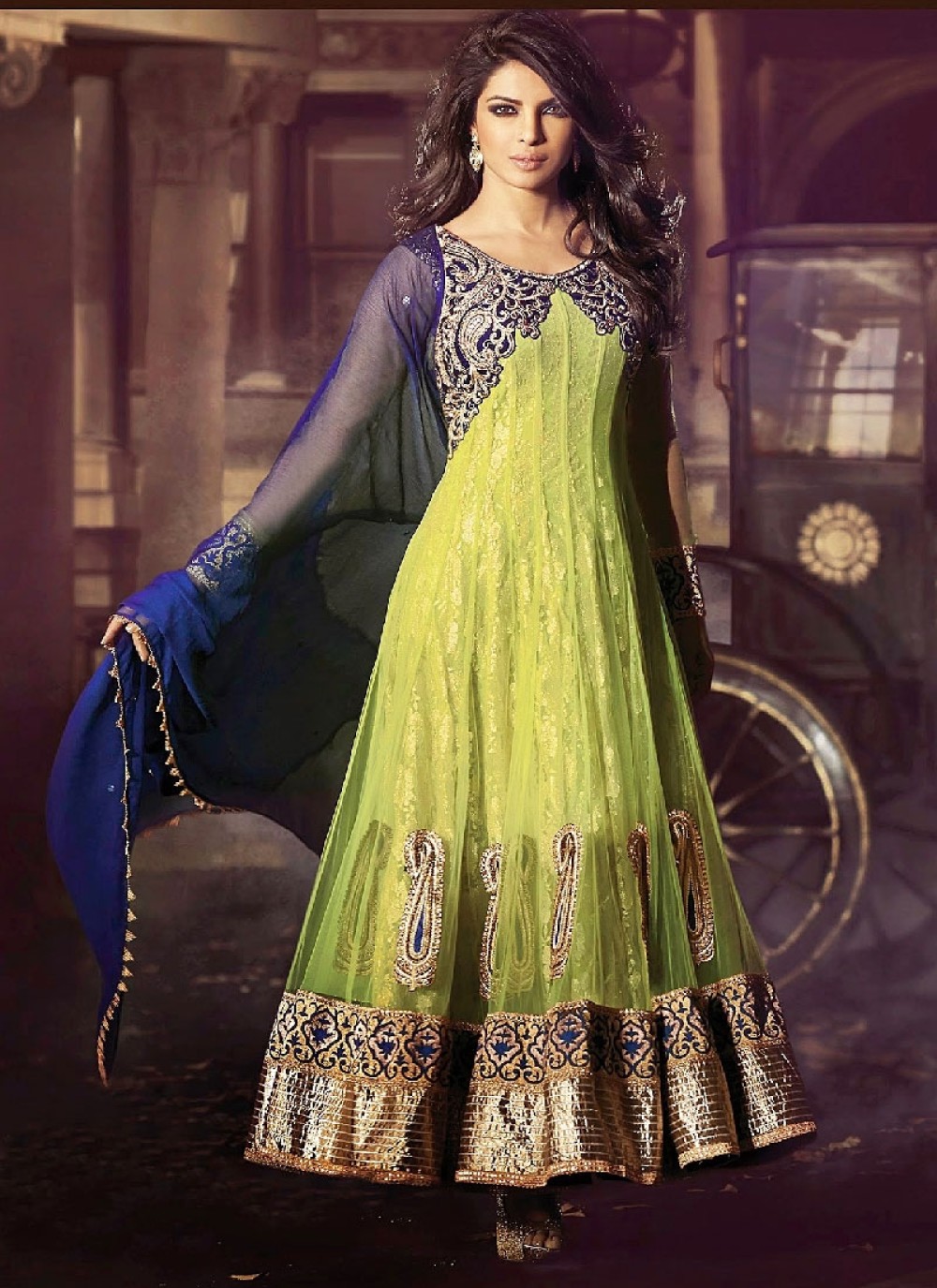 Priyanka Chopra Sea Green Embroidery Net Anarkali Suit