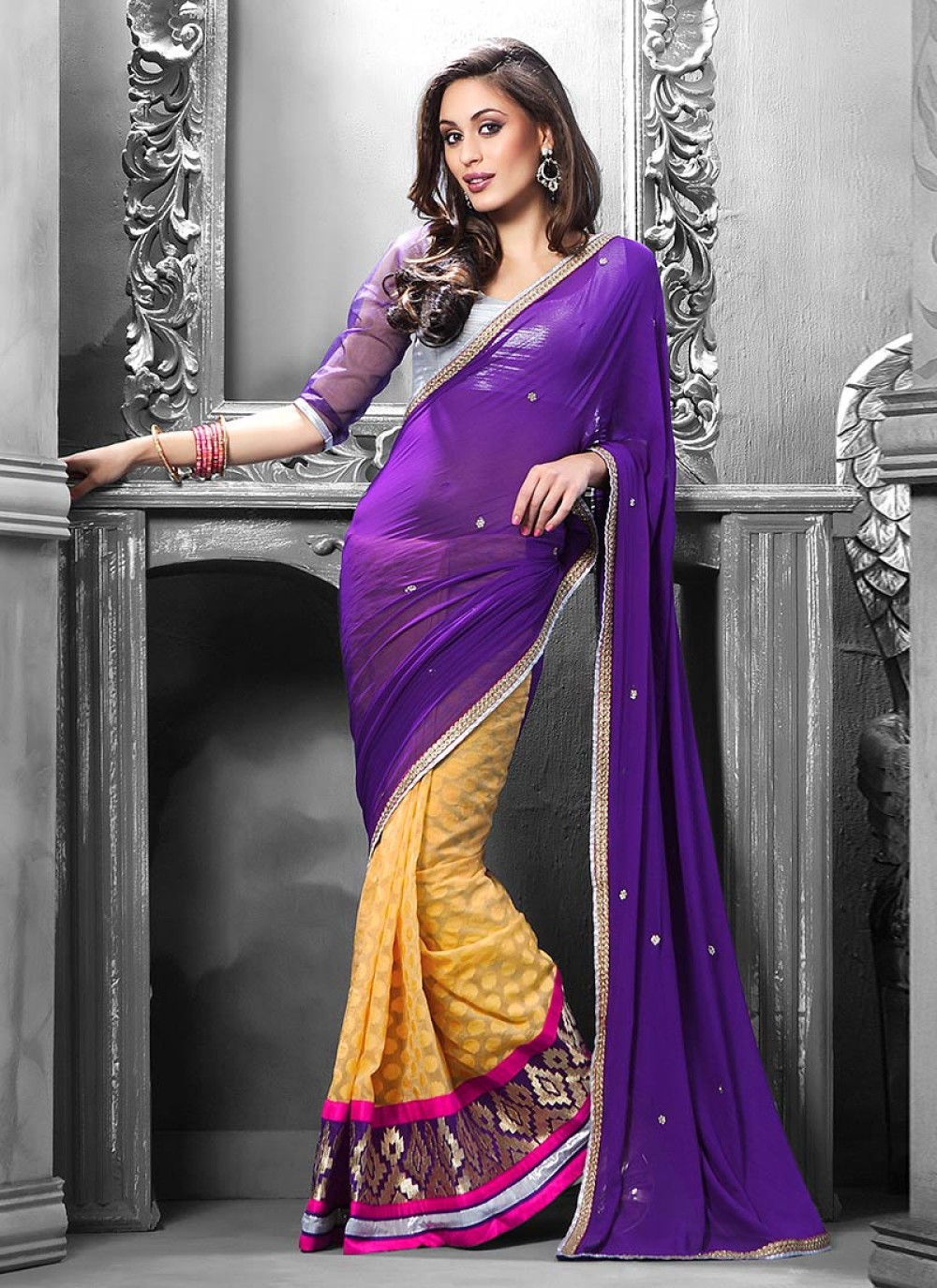 Purple & Violet Colored Sarees in Plain & Designer Styles