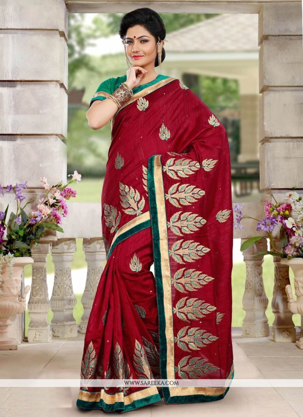 Red Bhagalpuri Silk Saree