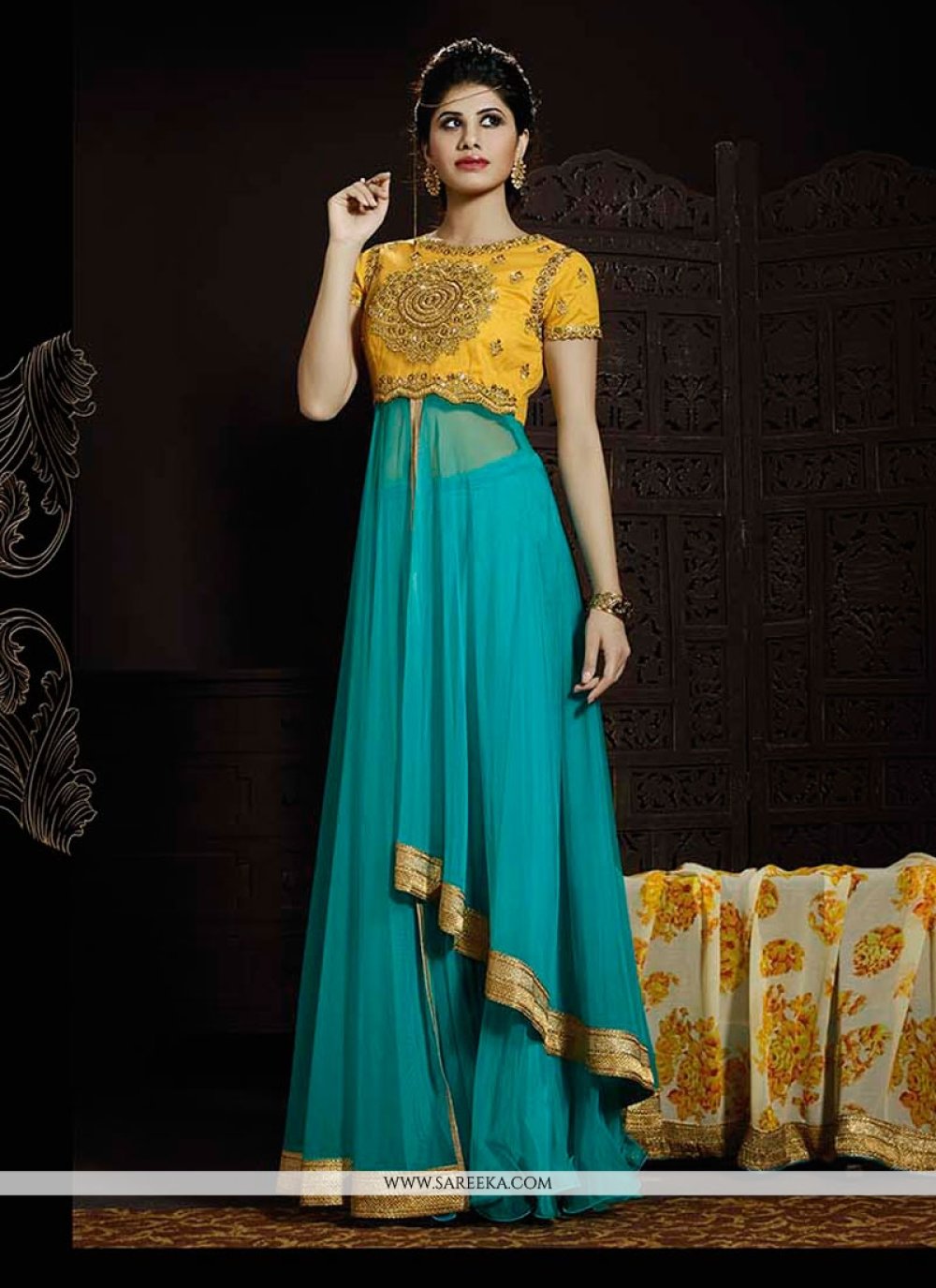 Turquoise Net Anarkali Salwar Suit - Anarkali Suits