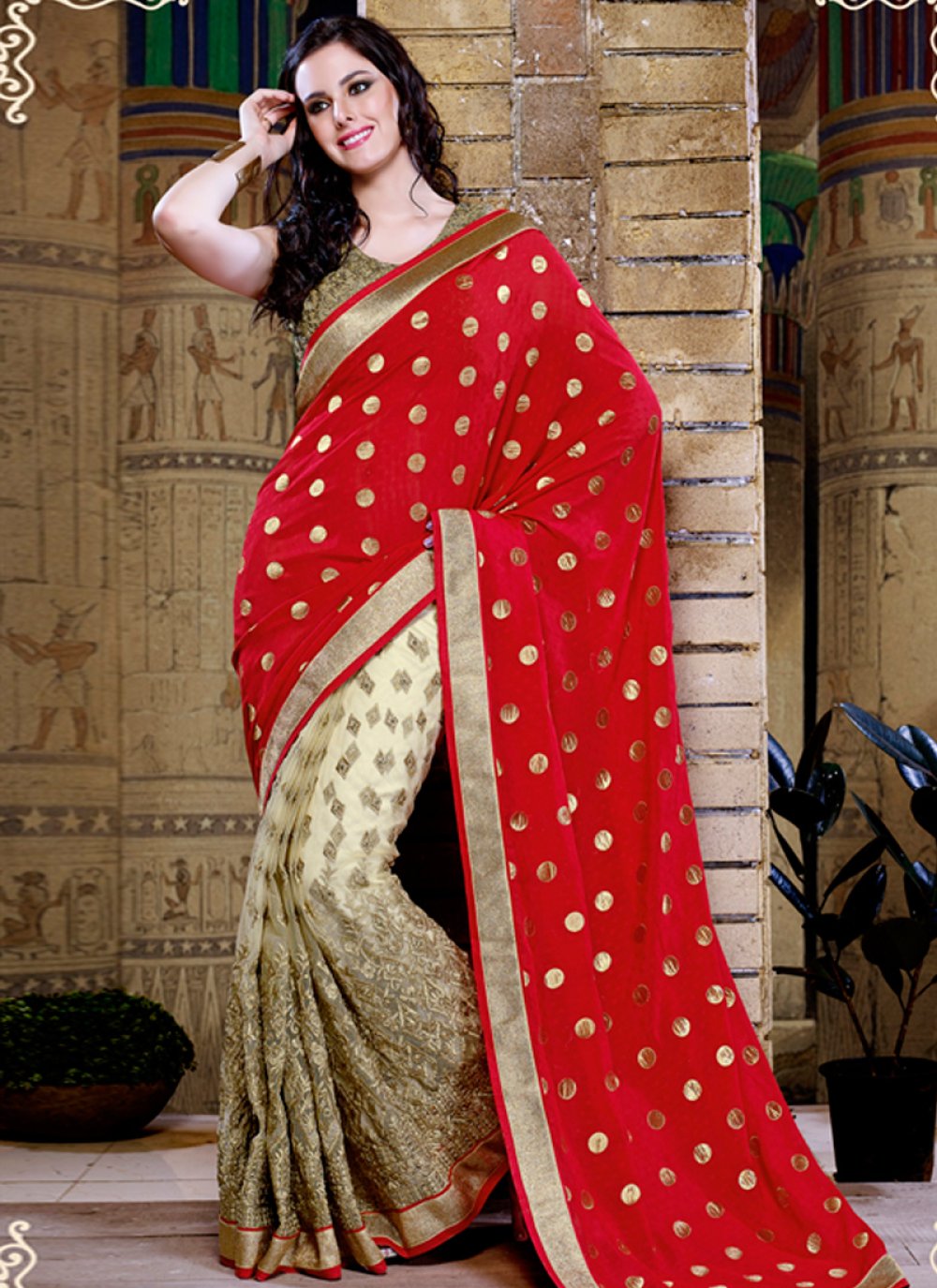 Buy Divastri Women Orange,Beige Self Design Georgette Half-And-Half Saree  Online at Best Prices in India - JioMart.