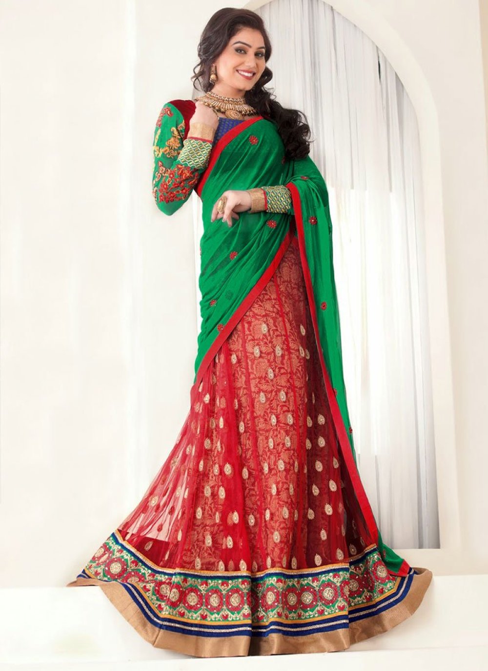 Designer Green And Red Bandhani Printed Silk Lehenga Choli in Surat at best  price by DHAGA FASHION - Justdial