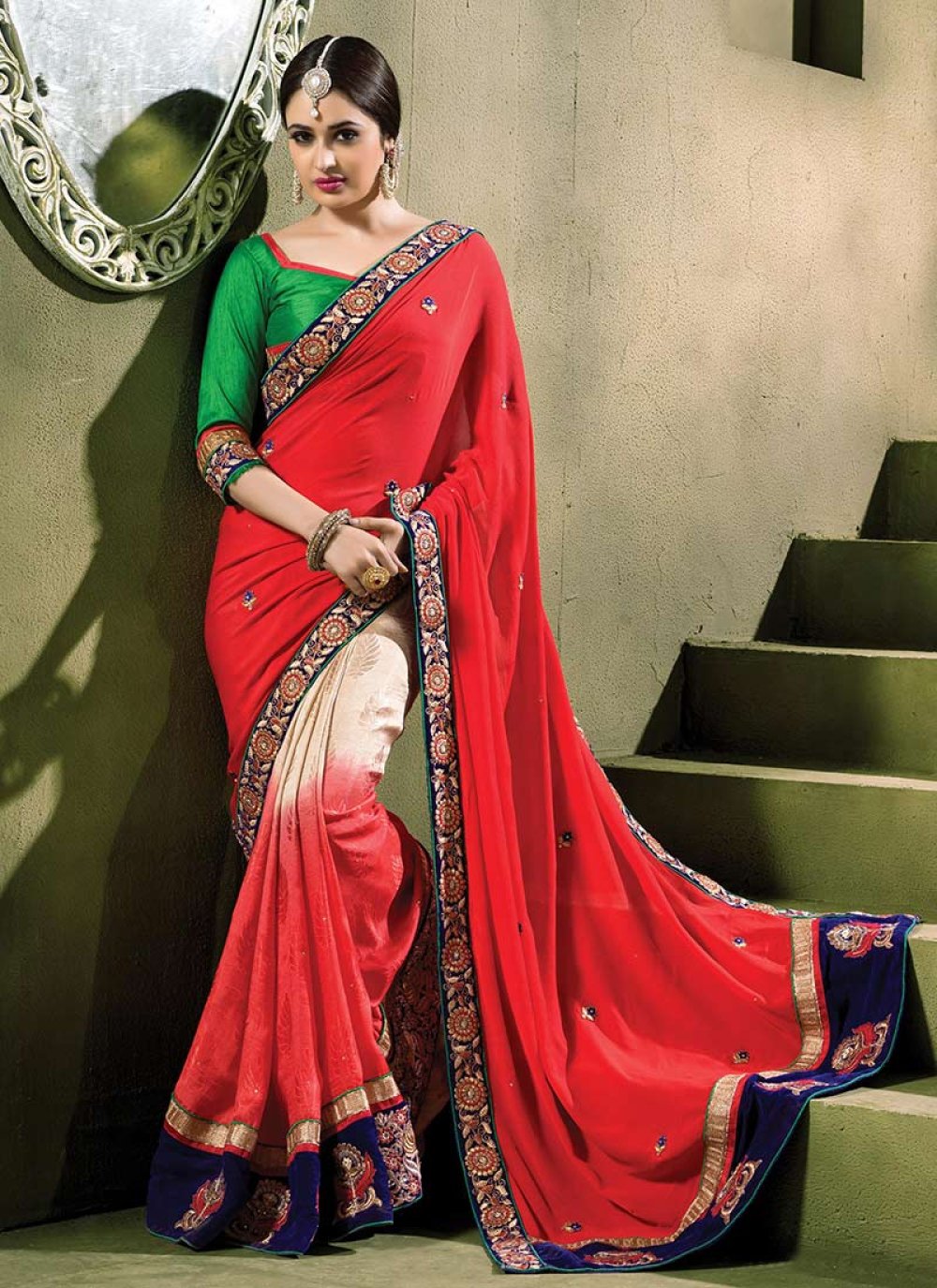 Pink,Red Georgette,Chiffon Half N Half Saree | make your day… | Flickr