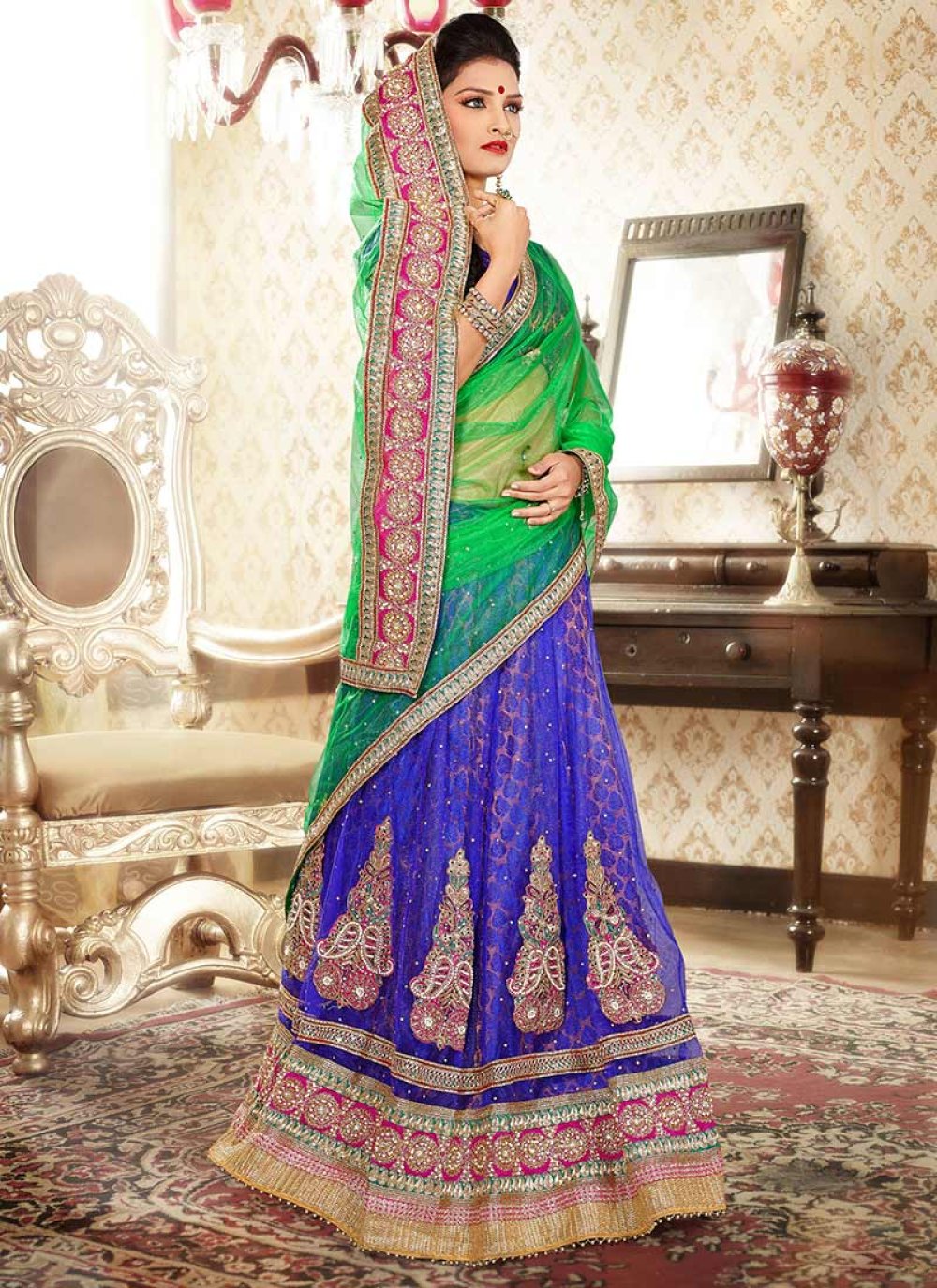 Buy Mansi Creation Women's Embroidered Silk Ethnic Wear Semi-stitched  Rajasthani Rajputi Poshak Lehenga Choli With Dupatta Set  |SJJ-06|Multicolored at Amazon.in