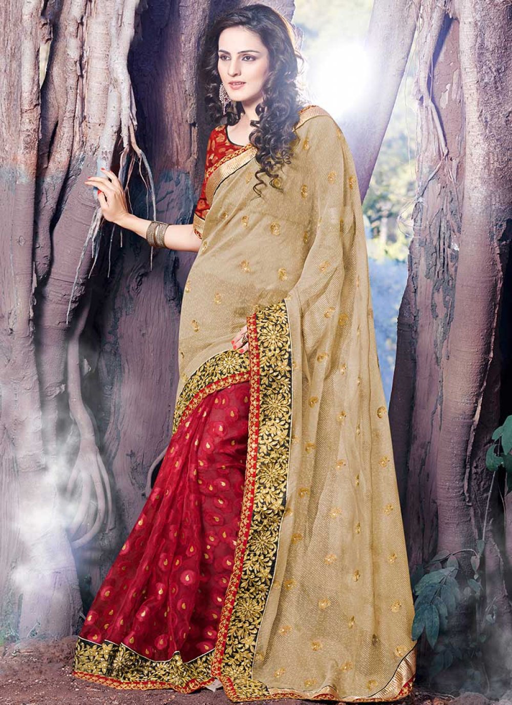 Embrocation Beige Soft Banarasi Silk Saree With Bucolic Blouse Piece –  LajreeDesigner