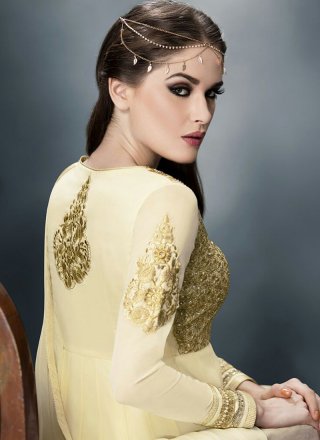 Cream Resham Work Designer Salwar Suit