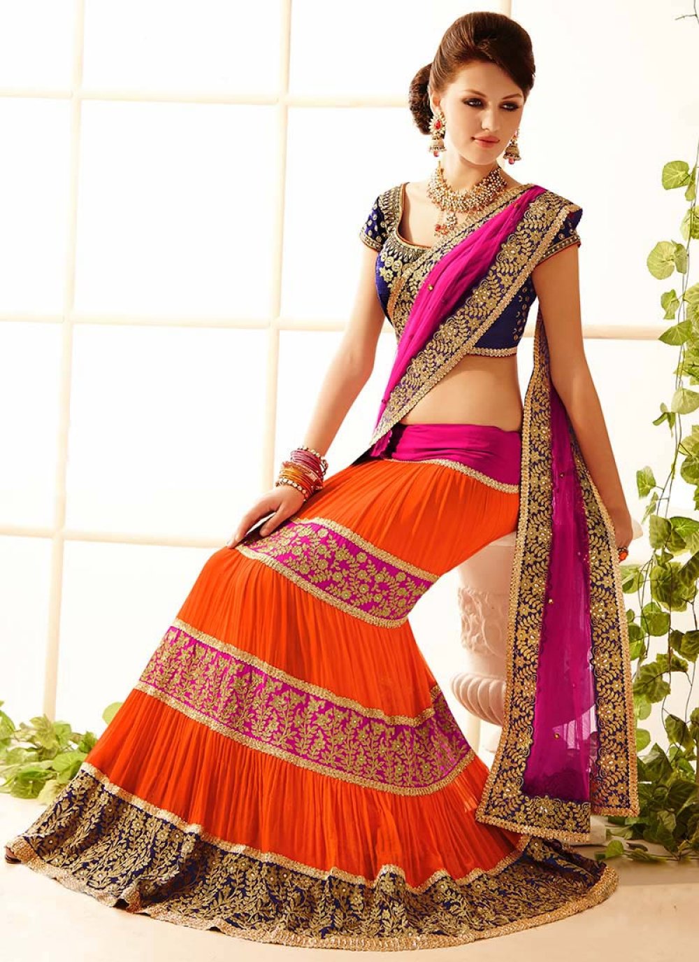 Orange Handloom Silk Indian Lehenga Saree For Engagement For #engagement# Lehenga #Style #Saree #nikvik… | Lehenga style saree, Party wear sarees,  Party wear lehenga