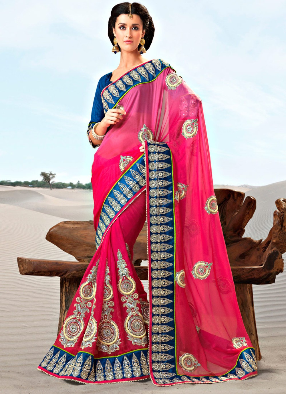 Shaded Pink Faux Georgette Saree