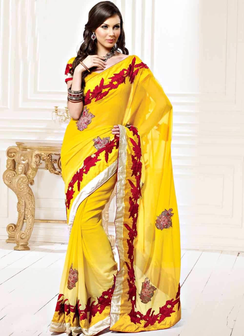 Shaded Yellow Faux Georgette Saree 