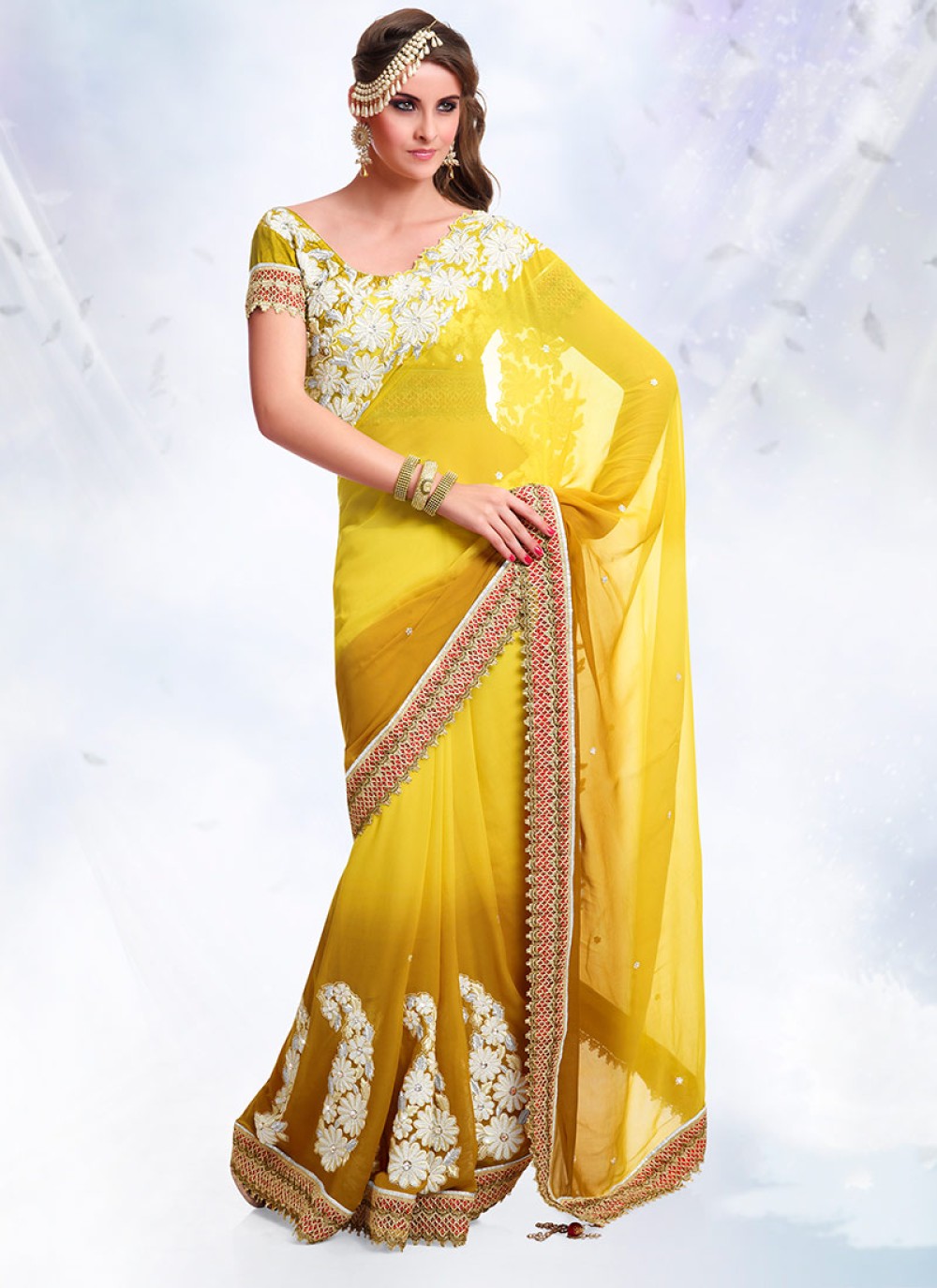 Shaded Yellow Georgette Saree
