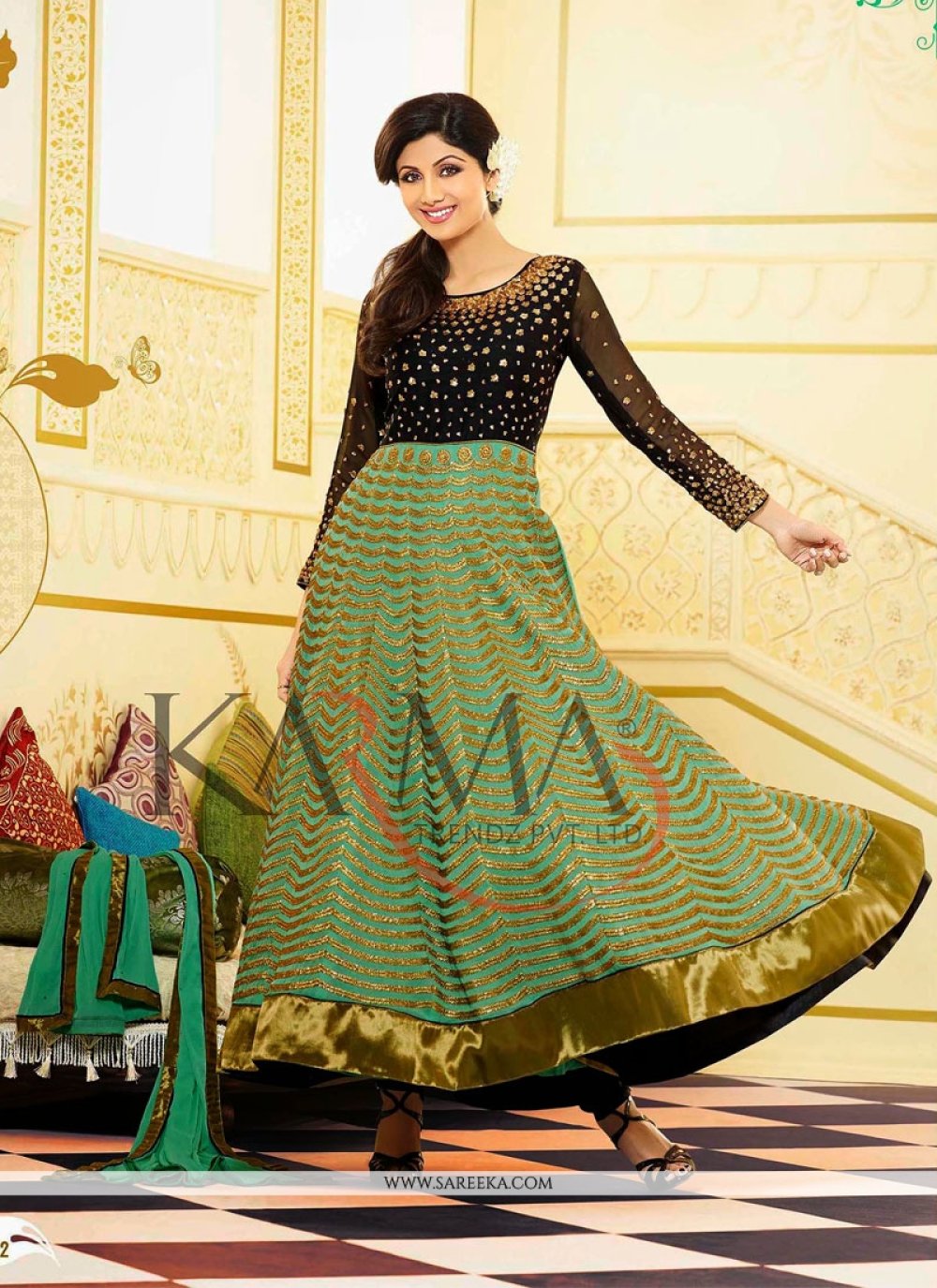 Shilpa Shetty Green Georgette Anarkali Salwar Suit