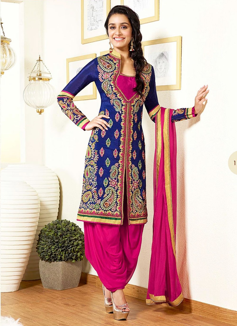 Shraddha Kapoor Blue And Pink Embroidery Work Patiala Suit