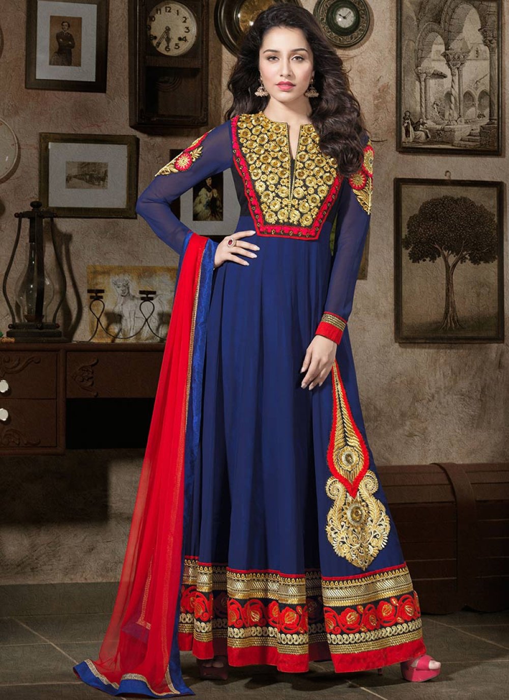 Shraddha Kapoor Blue Embroidery Anarkali Suit