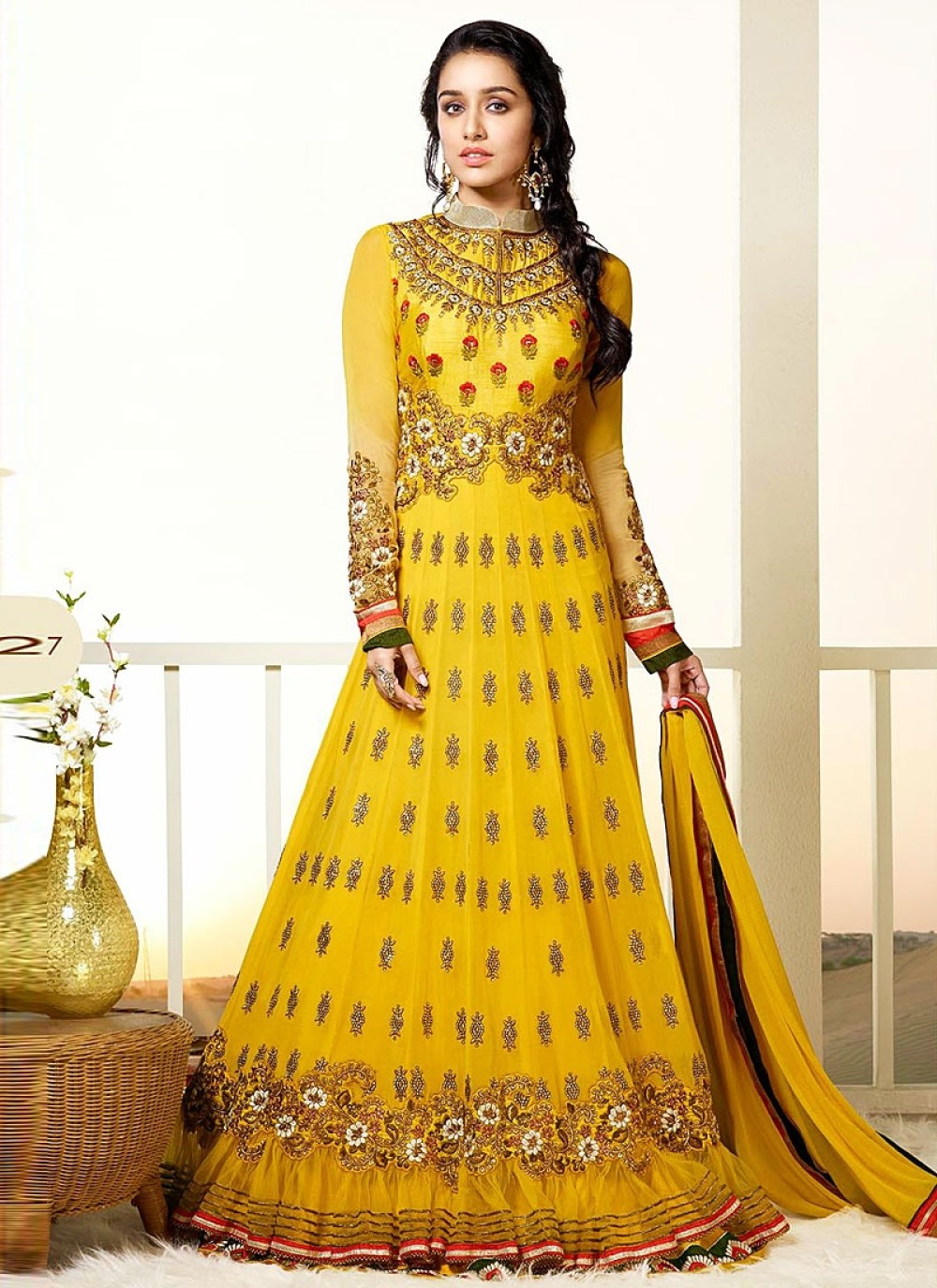 Shraddha Kapoor Yellow Resham Border Work Georgette Anarkali Suit