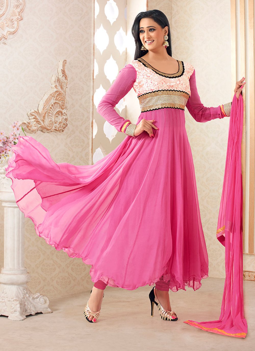 Buy Pink Georgette Embroidered Anarkali Suit Party Wear Online at Best  Price | Cbazaar