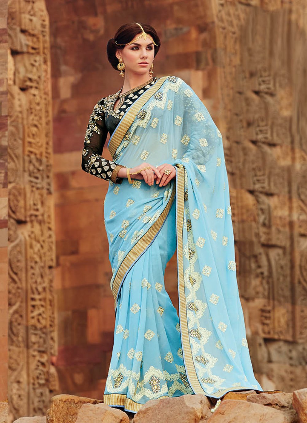 Saree, Sky Blue Saree, Saree With Stitched Blouse, Designer Saree, Wedding  Wear, Ready to Wear, Traditional Saree, Bridal Saree, Rr-sky Kery - Etsy